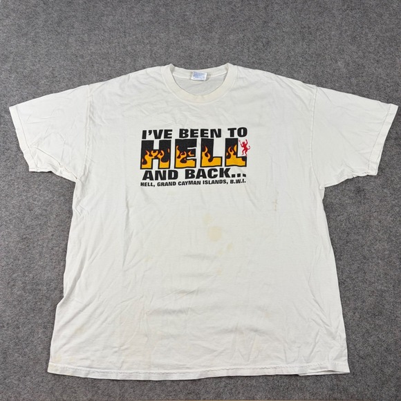 Hanes Other - Hell And Back T-Shirt Mens 2XL White Vintage Grand Cayman Graphic Promo Y2K